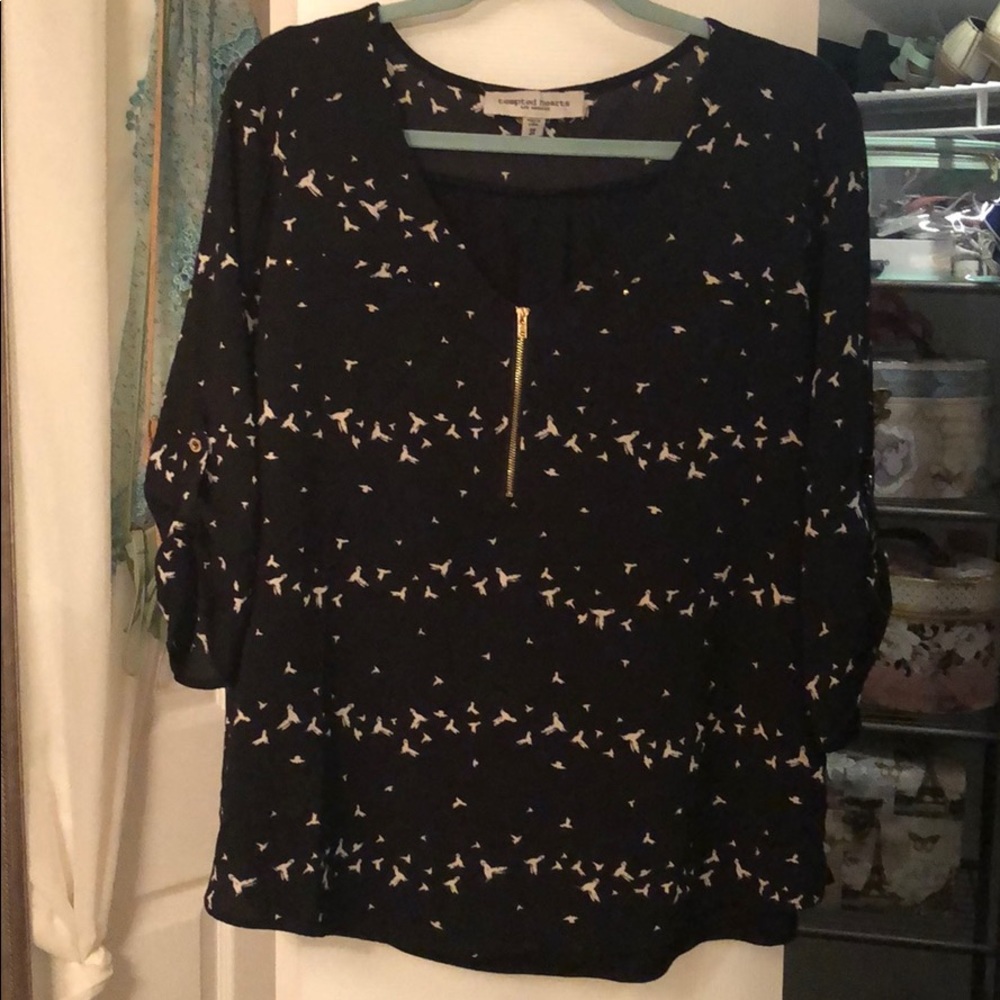 Blouse- black with white birds